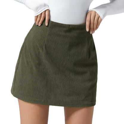2-in-1 High Waisted Corduroy A-Line Skirt